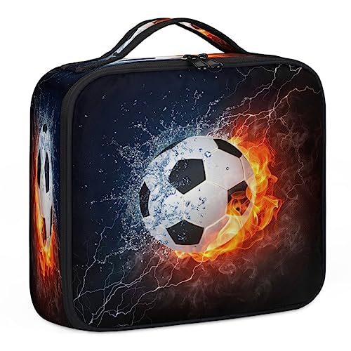 Fiery Soccer Make-up-Tasche, Make-up-Organizer-Tasche für Make-up-Künstler, 2-lagig, 25,4 cm, Reise-Zug-Koffer, Make-up-Tasche für Kosmetik, Friseure, Nageltechnik, feuriger Fußball, 26,7 x 22,9 x 8,9 von Tavisto