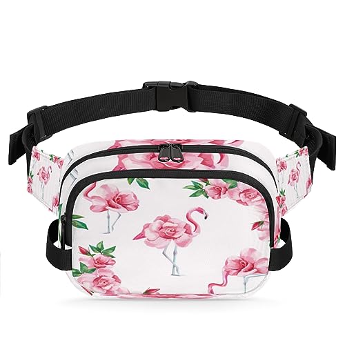 Flower Cat Gürteltasche mit doppeltem Reißverschluss, langlebig, wasserdicht, leicht und bequem für Damen und Herren, Blume Form Flamingo von Tavisto