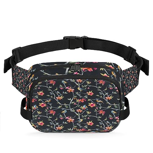 Flower Line Design Durable Waterproof Fanny Pack with Double Zipper Closure - Organize Your Essentials with Ease - Lightweight and Comfortable for Men and Women, Blumen Baum Und Vögel von Tavisto