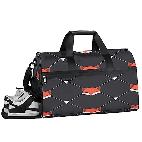 Fox Building Schneemann Turnbeutel, Sport Turnbeutel mit Nassfach & Schuhfach, Turnbeutel für Damen, Turnbeutel für Männer, Workout-Tasche, Sporttasche, Weekender Bag mit Schuhfach, Fuchskopf, von Tavisto