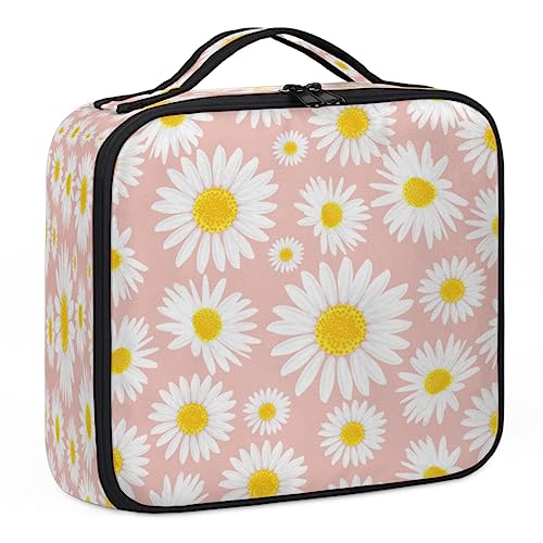 Gänseblümchen-Make-up-Koffer, Make-up-Organizer-Tasche für Make-up-Künstler, 2-lagig, 25,4 cm, Reise-Zugkoffer, Make-up-Tasche für Kosmetik, Friseure, Nail Tech, Gänseblümchen-gelbes Staubblatt, 26,7 von Tavisto