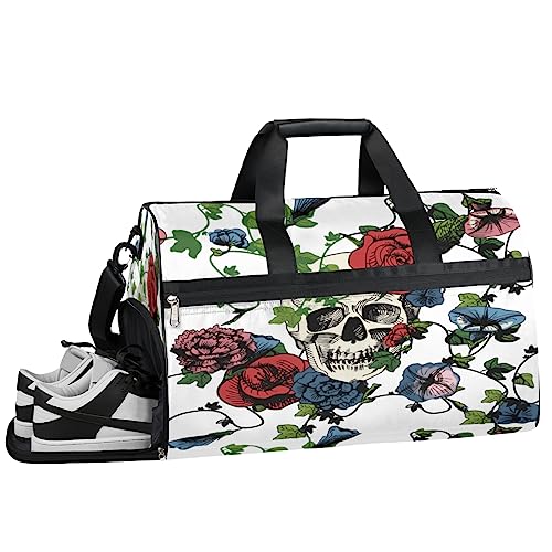 Gestreifter Totenkopf Turnbeutel, Sport Turnbeutel mit Nassfach & Schuhfach, Turnbeutel für Damen, Turnbeutel für Herren, Workout Tasche, Sporttasche, Weekender Bag mit Schuhfach, Sugar Skull Muster, von Tavisto