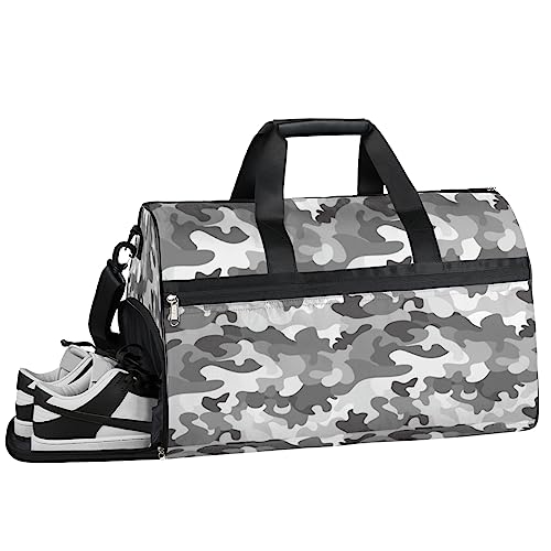 Goose Turnbeutel, Sport Turnbeutel mit Nassfach & Schuhfach, Turnbeutel für Damen, Turnbeutel für Herren, Workout Tasche, Sporttasche, Weekender Bag mit Schuhfach, Grau, Camouflage, 19.7*9.9*13 inch, von Tavisto