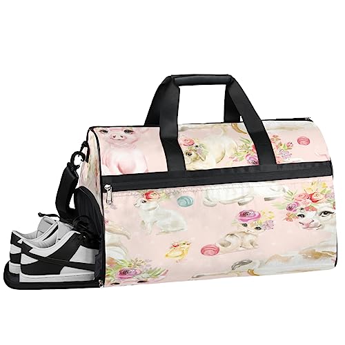 Hase Hund Katze Turnbeutel Sport Turnbeutel mit Nassfach & Schuhfach Turnbeutel für Damen Turnbeutel für Männer Workout Tasche Sporttasche Weekender Tasche mit Schuhfach, Kaninchen Hund Katze, von Tavisto