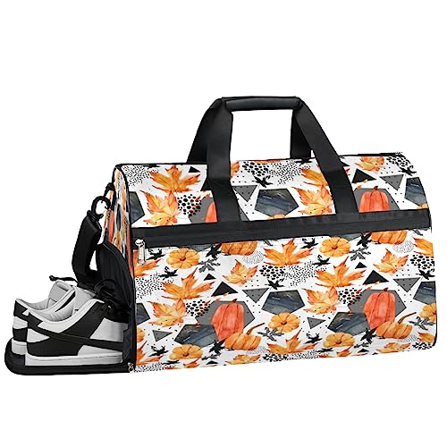 Herbst Füchse Turnbeutel Sport Turnbeutel mit Nassfach & Schuhfach Turnbeutel für Damen Turnbeutel Herren Workout Tasche Sportbeutel Weekender Bag mit Schuhfach, Herbst Blätter Kürbis, 19.7*9.9*13 von Tavisto