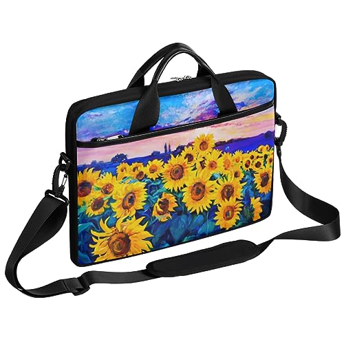 Koala Muster Laptoptasche 13-15 Zoll Laptoptasche Leichte Computer Aktentasche Messenger Bag für Damen Herren, Gekritzel-Sonnenblumen-Malerei, 15*1*11 Inch von Tavisto