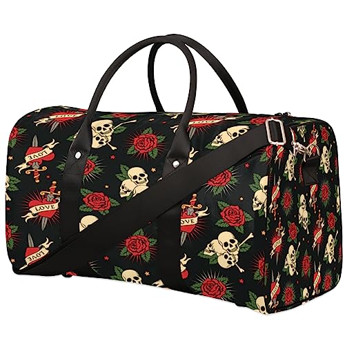 Love Sword Skull Reisetasche, Weekender Taschen f黵 Frauen Reisen, Turnbeutel, Handgep鋍k Taschen f黵 Flugzeuge, Duffle Bag f黵 M鋘ner Reisen, Weekender Tasche, Liebesschwert von Tavisto