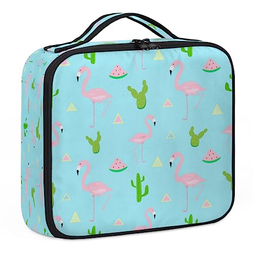 Make-up-Tasche für den Sommer, Motiv: Kaktus-Flamingos, Make-up-Organizer-Tasche für Make-up-Künstler, 2-lagig, 25,4 cm, Reisezugkoffer, Make-up-Tasche für Kosmetik, Friseure, Nageltechnik, von Tavisto