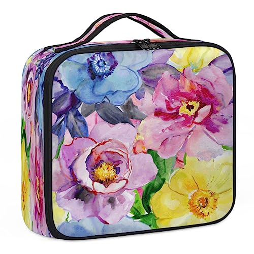 Make-up-Tasche mit Aquarell-Blumen, Make-up-Organizer-Tasche für Make-up-Künstler, 2-lagig, 25,4 cm, Reise-Zugkoffer, Make-up-Tasche für Kosmetik, Friseure, Nageltechnik, Aquarellblumen, 26,7 x 22,9 x von Tavisto