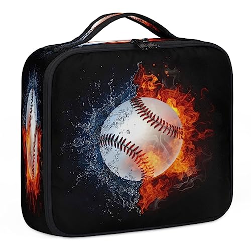 Make-up-Tasche mit Baseball-Wasserfeuer, Make-up-Organizer-Tasche für Make-up-Künstler, 2-lagig, 25,4 cm, Reisezugkoffer, Make-up-Tasche für Kosmetik, Friseure, Nageltechnik, Baseball, Wasserfeuer, von Tavisto