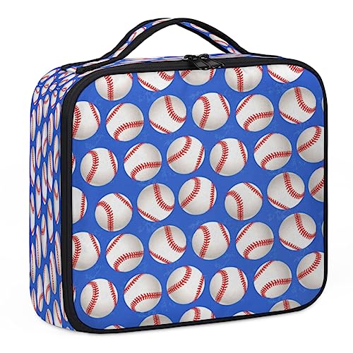 Make-up-Tasche mit Baseball-blauem Hintergrund, Make-up-Organizer-Tasche für Make-up-Künstler, 2-lagig, 25,4 cm, Reisezugkoffer, Make-up-Tasche für Kosmetik, Friseure, Nail Tech, Baseball-blauer von Tavisto