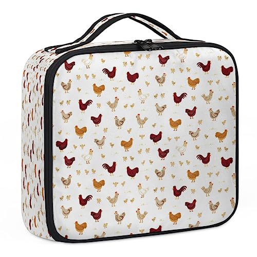 Make-up-Tasche mit Bauernhof-Hahn, Huhn, Make-up-Organizer-Tasche für Make-up-Künstler, 2-lagig, 25,4 cm, Reisezugkoffer, Make-up-Tasche für Kosmetik, Friseure, Nageltechnik, Bauernhof, Hahn, Huhn, von Tavisto