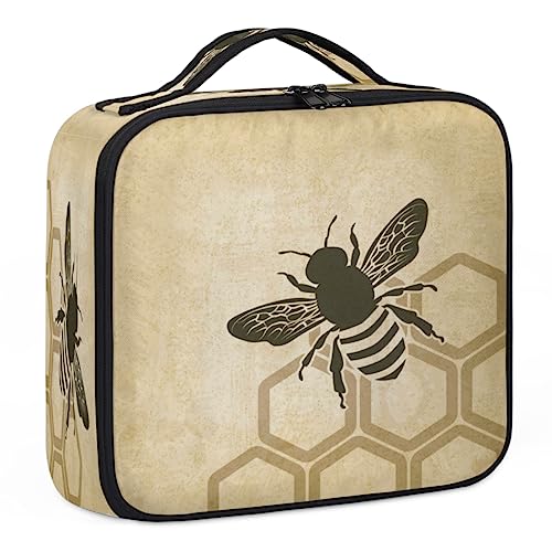 Make-up-Tasche mit Bienenwaben-Motiv, Make-up-Organizer-Tasche für Make-up-Künstler, 2-lagig, 25,4 cm, Reise-Zugkoffer, Make-up-Tasche für Kosmetik, Friseure, Nageltechnik, Bienenwabe, 26,7 x 22,9 x von Tavisto