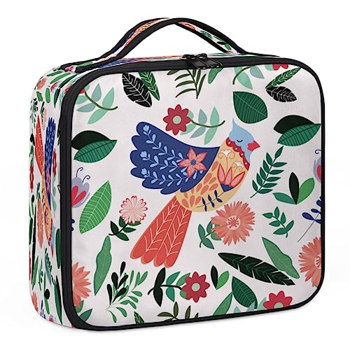 Make-up-Tasche mit Cartoon-Blumen-Vogel, Make-up-Organizer-Tasche für Make-up-Künstler, 2-lagig, 25,4 cm, Reise-Zugkoffer, Make-up-Tasche für Kosmetik, Friseure, Nageltechnik, Cartoon-Blumen-Vogel, von Tavisto