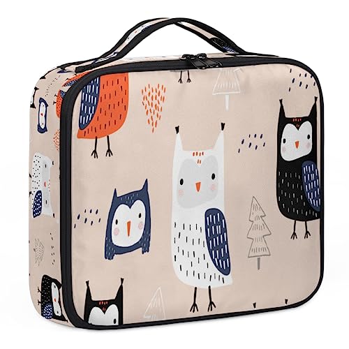 Make-up-Tasche mit Cartoon-Eulen, Make-up-Organizer-Tasche für Make-up-Künstler, 2-lagig, 25,4 cm, Reisezugkoffer, Make-up-Tasche für Kosmetik, Friseure, Nageltechnik, Cartoon-Eulen, 26,7 x 22,9 x 8,9 von Tavisto