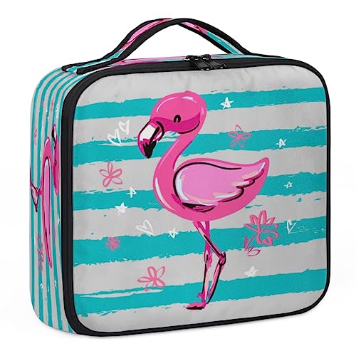 Make-up-Tasche mit Cartoon-Flamingo-Motiv, Make-up-Organizer-Tasche für Make-up-Künstler, 2-lagig, 25,4 cm, Reisezugkoffer, Make-up-Tasche für Kosmetik, Friseure, Nageltechnik, Cartoon-Flamingo, 26,7 von Tavisto