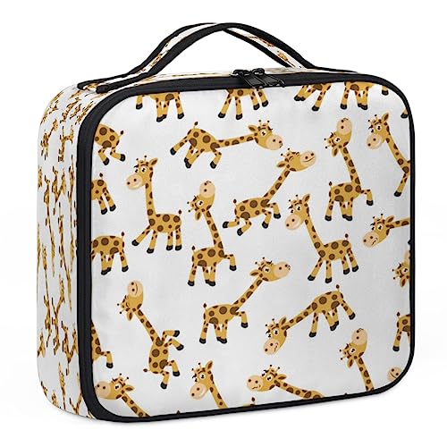 Make-up-Tasche mit Cartoon-Giraffen, Make-up-Organizer-Tasche für Make-up-Künstler, 2-lagig, 25,4 cm, Reisezugkoffer, Make-up-Tasche für Kosmetik, Friseure, Nageltechnik, Cartoon-Giraffen, 26,7 x 22,9 von Tavisto