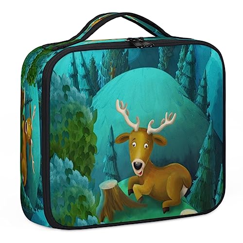 Make-up-Tasche mit Cartoon-Hirsch-Bäumen, Make-up-Organizer-Tasche für Make-up-Künstler, 2-lagig, 25,4 cm, Reise-Zugkoffer, Make-up-Tasche für Kosmetik-Friseure, Nageltechnik, Cartoon-Hirschbäume, von Tavisto