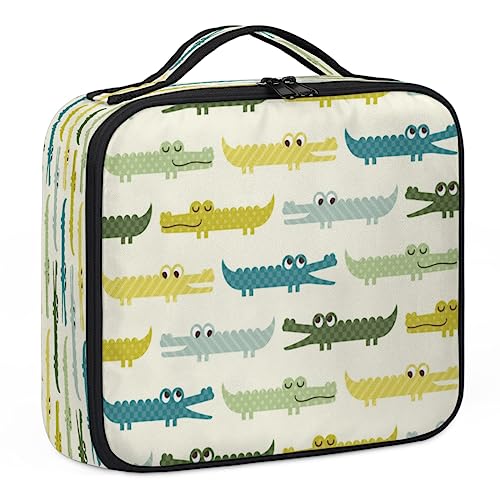 Make-up-Tasche mit Cartoon-Krokodil-Motiv, Make-up-Organizer-Tasche für Make-up-Künstler, 2-lagig, 25,4 cm, Reisezugkoffer, Make-up-Tasche für Kosmetik, Friseure, Nageltechnik, Cartoon-Krokodil, 26,7 von Tavisto