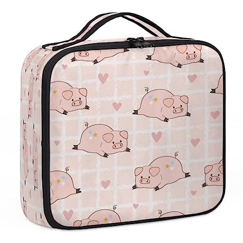 Make-up-Tasche mit Cartoon-Motiv liegendes Schwein, Make-up-Organizer-Tasche für Make-up-Künstler, 2-lagig, 25,4 cm, Reise-Zugkoffer, Make-up-Tasche für Kosmetik-Friseure, Nageltechnik, von Tavisto