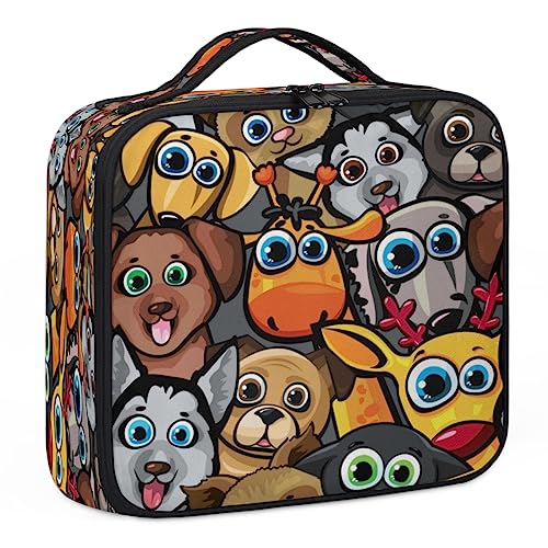 Make-up-Tasche mit Cartoon-Tieren, Make-up-Organizer-Tasche für Make-up-Künstler, 2-lagig, 25,4 cm, Reisezugkoffer, Make-up-Tasche für Kosmetik, Friseure, Nageltechnik, Cartoon-Tiere, 26,7 x 22,9 x von Tavisto