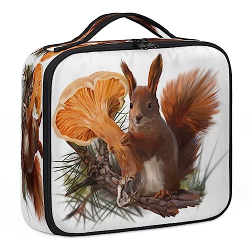 Make-up-Tasche mit Eichhörnchen-Pilz, Make-up-Organizer-Tasche für Make-up-Künstler, 2-lagig, 25,4 cm, Reisezugkoffer, Make-up-Tasche für Kosmetik, Friseure, Nageltechnik, Eichhörnchenpilz, 26,7 x von Tavisto