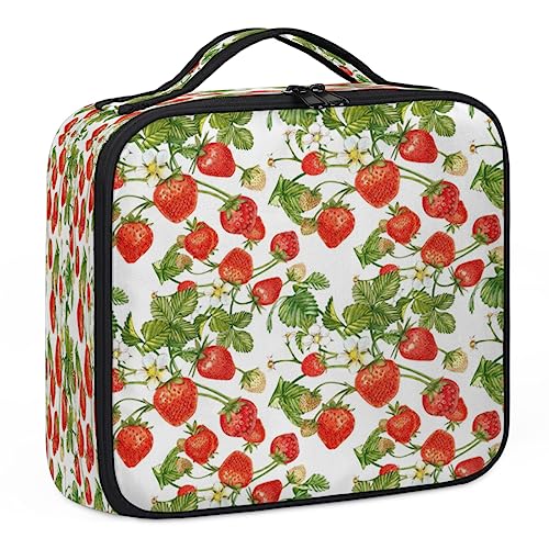 Make-up-Tasche mit Erdbeer-Frucht-Blättern, Make-up-Organizer-Tasche für Make-up-Künstler, 2-lagig, 25,4 cm, Reisezugkoffer, Make-up-Tasche für Kosmetik, Friseure, Nageltechnik, Erdbeerfrüchte, von Tavisto