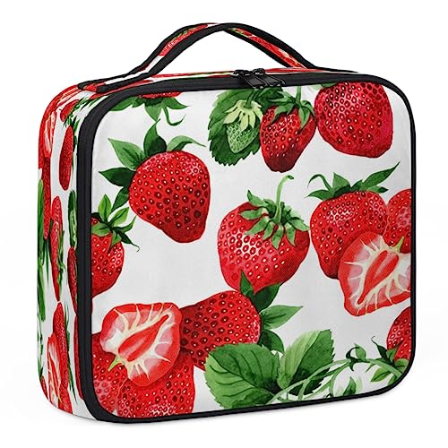 Make-up-Tasche mit Erdbeeren-Blätter-Aufdruck, Make-up-Organizer-Tasche für Make-up-Künstler, 2-lagig, 25,4 cm, Reise-Zugkoffer, Make-up-Tasche für Kosmetik, Friseure, Nageltechnik, Erdbeeren-Blätter, von Tavisto