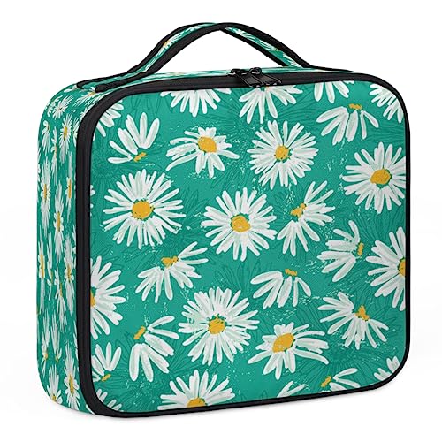 Make-up-Tasche mit Gänseblümchen-Blumen, Make-up-Organizer-Tasche für Make-up-Künstler, 2-lagig, 25,4 cm, Reise-Zugkoffer, Make-up-Tasche für Kosmetik, Friseure, Nail Tech, Gänseblümchen, 26,7 x 22,9 von Tavisto