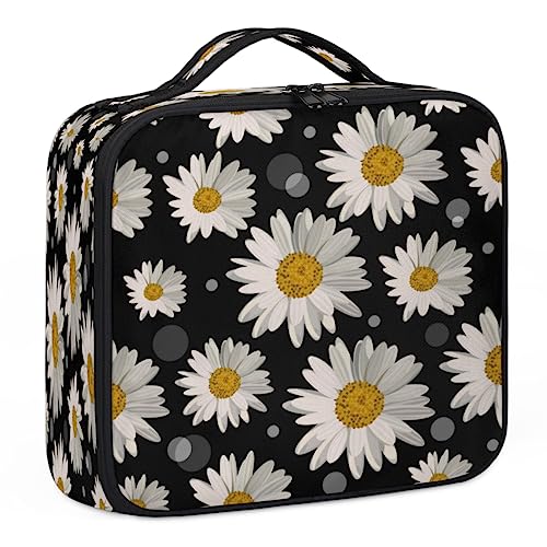 Make-up-Tasche mit Gänseblümchen-Motiv, Make-up-Organizer-Tasche für Make-up-Künstler, 2-lagig, 25,4 cm, Reise-Zug-Tasche, Make-up-Tasche für Kosmetik, Friseure, Nageltechnik, Gänseblümchen, 26,7 x von Tavisto