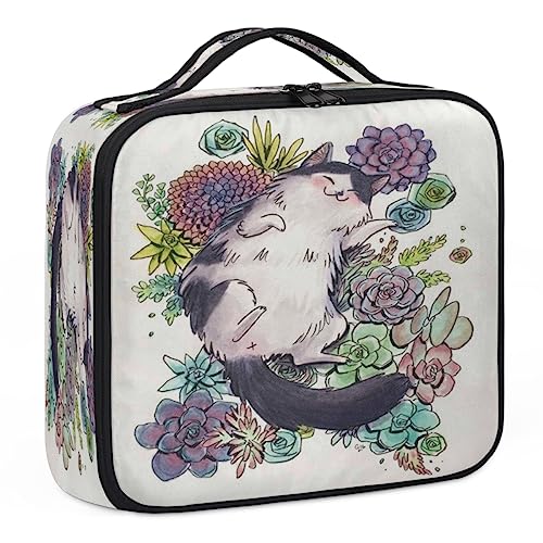 Make-up-Tasche mit Katze in Sukkulenten, Make-up-Organizer-Tasche für Make-up-Künstler, 2-lagig, 25,4 cm, Reisezugkoffer, Make-up-Tasche für Kosmetik-Friseure, Nageltechnik, Katze in Sukkulenten, 26,7 von Tavisto