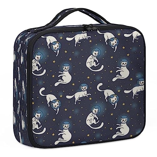 Make-up-Tasche mit Katzen-Universum, Make-up-Organizer-Tasche für Make-up-Künstler, 2-lagig, 25,4 cm, Reise-Zug-Tasche, Make-up-Tasche für Kosmetik, Friseure, Nageltechnik, Katzenuniversum, 26,7 x von Tavisto