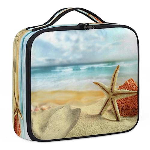 Make-up-Tasche mit Strandseestern, Koralle, Make-up-Organizer-Tasche für Make-up-Künstler, 2-lagig, 25,4 cm, Reisezugkoffer, Make-up-Tasche für Kosmetik, Friseure, Nageltechnik, Strandseestern, von Tavisto