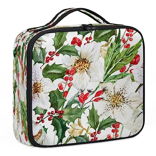 Make-up-Tasche mit Weihnachtsblumen, Beeren, Make-up-Organizer-Tasche für Make-up-Künstler, 2-lagig, 25,4 cm, Reisezugkoffer, Make-up-Tasche für Kosmetik, Friseure, Nageltechnik, Weihnachtsblumen, von Tavisto