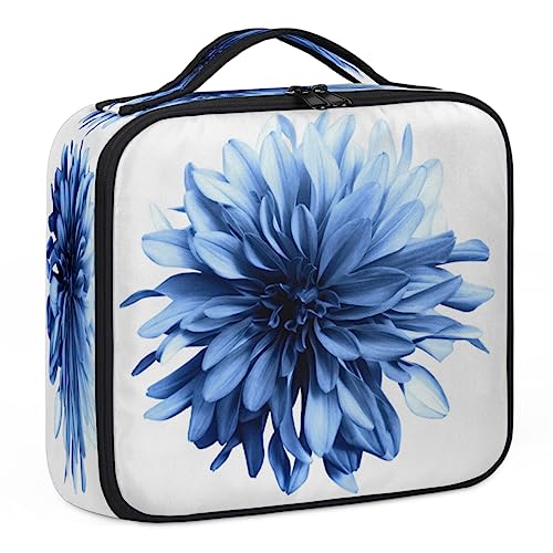 Make-up-Tasche mit blauen Dahlien-Blütenblättern, Make-up-Organizer-Tasche für Make-up-Künstler, 2-lagig, 25,4 cm, Reisezugkoffer, Make-up-Tasche für Kosmetik, Friseure, Nail Tech, blaue von Tavisto