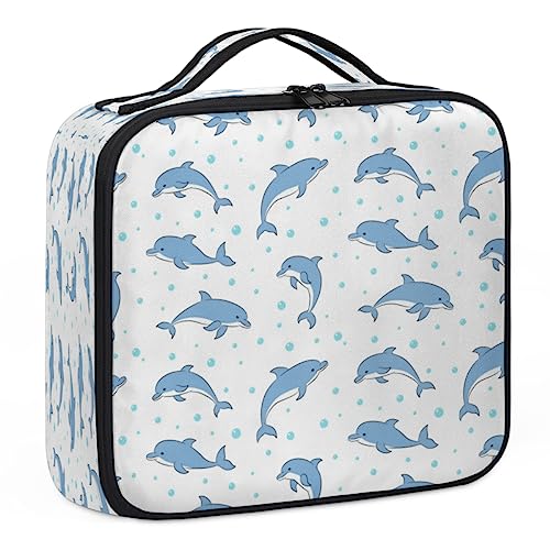 Make-up-Tasche mit blauen Delfinen, Make-up-Organizer-Tasche für Make-up-Künstler, 2-lagig, 25,4 cm, Reisezugkoffer, Make-up-Tasche für Kosmetik, Friseure, Nail Tech, blaue Delfine, 26,7 x 22,9 x 8,9 von Tavisto