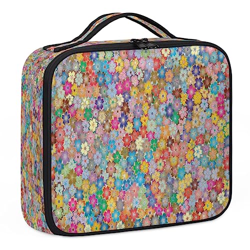 Make-up-Tasche mit buntem Blumentextur, Make-up-Organizer-Tasche für Make-up-Künstler, 2-lagig, 25,4 cm, Reise-Zugkoffer, Make-up-Tasche für Kosmetik, Friseure, Nageltechnik, bunte Blumentextur, 26,7 von Tavisto