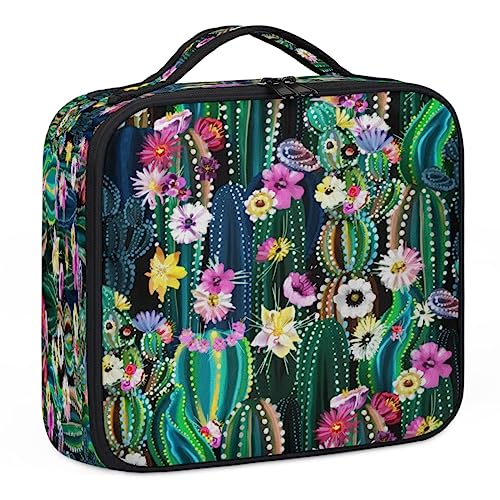 Make-up-Tasche mit bunten Kaktusblumen, Make-up-Organizer-Tasche für Make-up-Künstler, 2-lagig, 25,4 cm, Reise-Zugkoffer, Make-up-Tasche für Kosmetik, Friseure, Nageltechnik, bunte Kaktusblumen, 26,7 von Tavisto