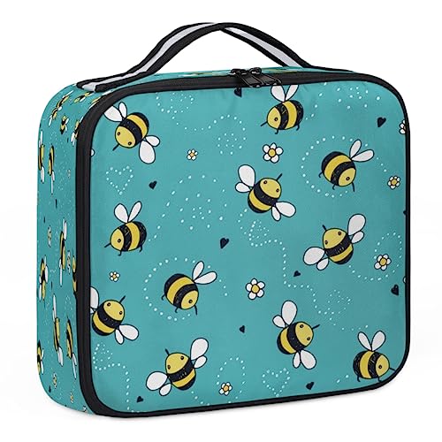 Make-up-Tasche mit niedlichem Bienen-Aufdruck, Make-up-Organizer-Tasche für Make-up-Künstler, 2-lagig, 25,4 cm, Reise-Zugkoffer, Make-up-Tasche für Kosmetik, Friseure, Nageltechnik, niedlicher von Tavisto