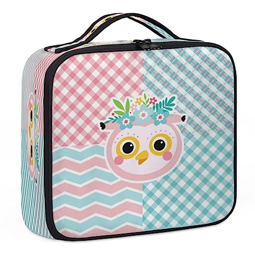 Make-up-Tasche mit niedlichem Cartoon-Eulen-Motiv, Make-up-Organizer-Tasche für Make-up-Künstler, 2-lagig, 25,4 cm, Reisezugkoffer, Make-up-Tasche für Kosmetik-Friseure, Nageltechnik, von Tavisto