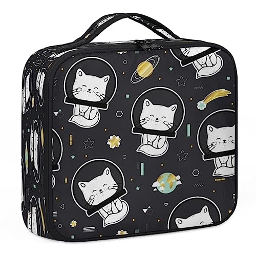 Make-up-Tasche mit niedlichem Katzen-Universum, Make-up-Organizer-Tasche für Make-up-Künstler, 2-lagig, 25,4 cm, Reisezugkoffer, Make-up-Tasche für Kosmetik-Friseure, Nageltechnik, süßes von Tavisto