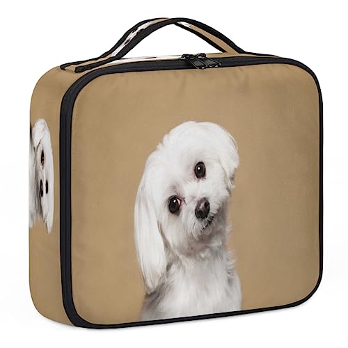 Make-up-Tasche mit niedlichem Malteser-Hund, Make-up-Organizer-Tasche für Make-up-Künstler, 2-lagig, 25,4 cm, Reisezugkoffer, Make-up-Tasche für Kosmetik-Friseure, Nageltechnik, niedlicher von Tavisto