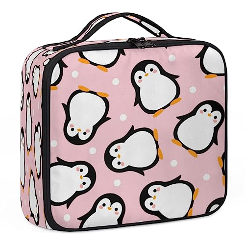 Make-up-Tasche mit niedlichen Cartoon-Pinguinen, Make-up-Organizer-Tasche für Make-up-Künstler, 2-lagig, 25,4 cm, Reisezugkoffer, Make-up-Tasche für Kosmetik-Friseure, Nageltechnik, niedliche von Tavisto