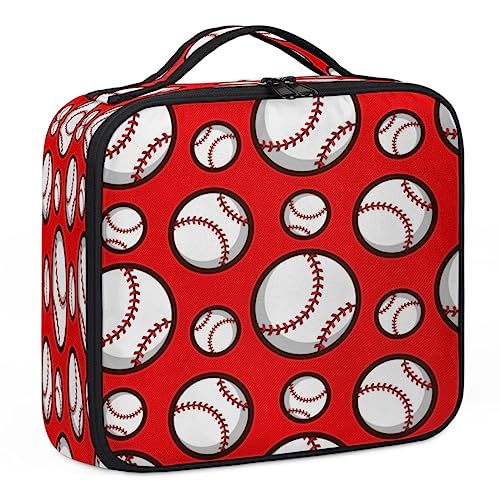 Make-up-Tasche mit rotem Baseball-Hintergrund, Make-up-Organizer-Tasche für Make-up-Künstler, 2-lagig, 25,4 cm, Reisezugkoffer, Make-up-Tasche für Kosmetik, Friseure, Nageltechnik, Baseball roter von Tavisto