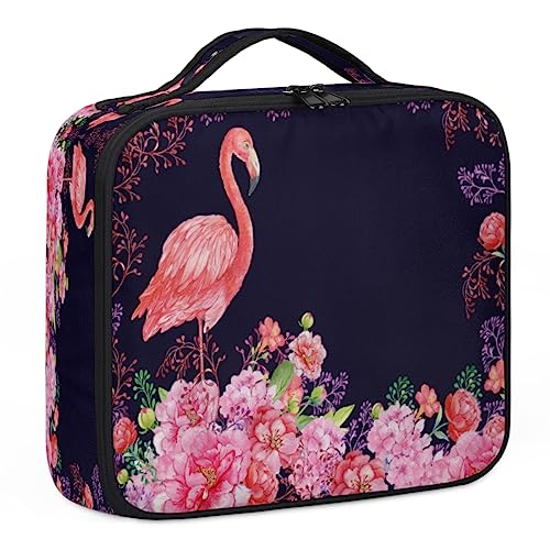 Make-up-Tasche mit schwarzem Flamingo-Hintergrund, Make-up-Organizer-Tasche für Make-up-Künstler, 2-lagig, 25,4 cm, Reisezugkoffer, Make-up-Tasche für Kosmetik, Friseure, Nail Tech, Flamingo-schwarzer von Tavisto