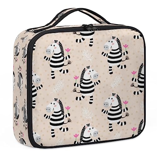 Make-up-Tasche mit tanzendem Zebra, Make-up-Organizer-Tasche für Make-up-Künstler, 2-lagig, 25,4 cm, Reisezugkoffer, Make-up-Tasche für Kosmetik, Friseure, Nageltechnik, Tanzendes Zebra, 26,7 x 22,9 x von Tavisto