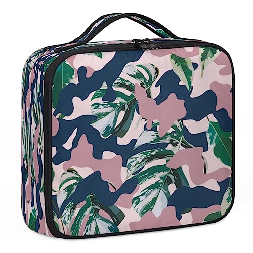 Make-up-Tasche mit tropischen Blättern in Camouflage-Muster, Make-up-Organizer-Tasche für Make-up-Künstler, 2-lagig, 25,4 cm, Reisezugkoffer, Make-up-Tasche für Kosmetik, Friseure, Nageltechnik, Camo von Tavisto