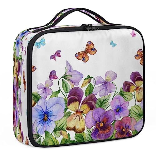 Make-up-Tasche mit verschiedenen Blumen, Schmetterlingen, Make-up-Organizer-Tasche für Make-up-Künstler, 2 Ebenen, 25,4 cm, Reise-Zugkoffer, Make-up-Tasche für Kosmetik, Friseure, Nageltechnik, von Tavisto