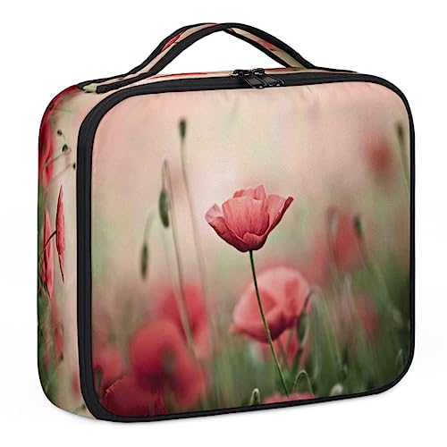 Make-up-Tasche mit verschwommenen rosa Blumen, Make-up-Organizer-Tasche für Make-up-Künstler, 2-lagig, 25,4 cm, Reisezugkoffer, Make-up-Tasche für Kosmetik, Friseure, Nail Tech, verschwommene rosa von Tavisto