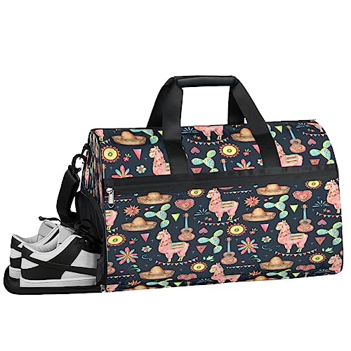 Merry Christmas Llama Turnbeutel Sport Turnbeutel mit Nassfach & Schuhfach Turnbeutel für Damen Turnbeutel Herren Workout Tasche Sportbeutel Weekender Bag mit Schuhfach, Mexiko Llama, 19.7*9.9*13 von Tavisto